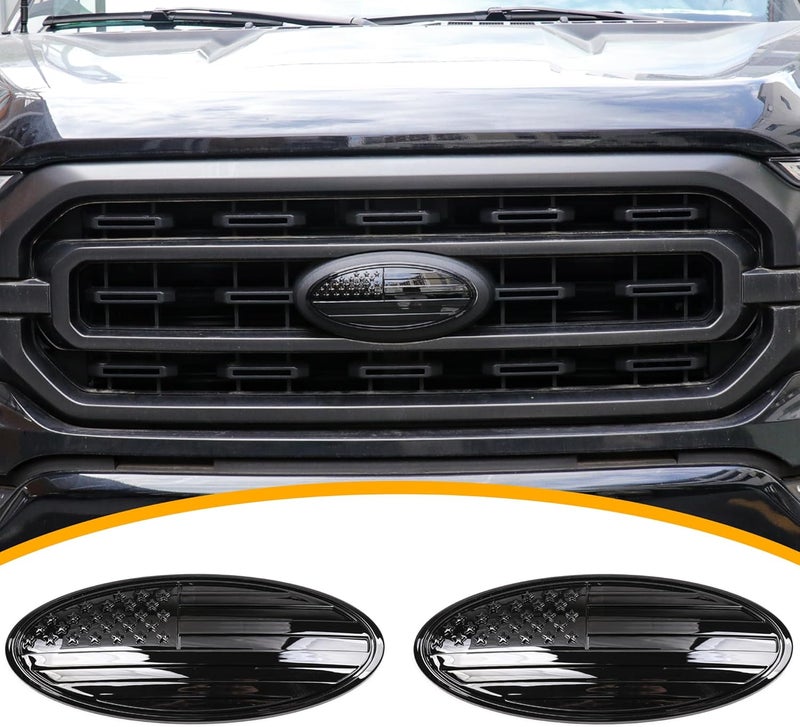 RERPRO 9.5" Front Grill Rear Tailgate Emblem Cover Trim Compatible with 2015-2023 Ford F150 Exterior Accessories Decor Overlay American Flag Oval Emblem Protector Decoration Decal 2 Pack - Image 1